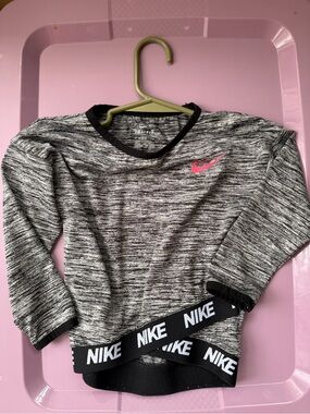 Nike Kids Heather Gray Long Sleeve Top with Pink Swoosh
